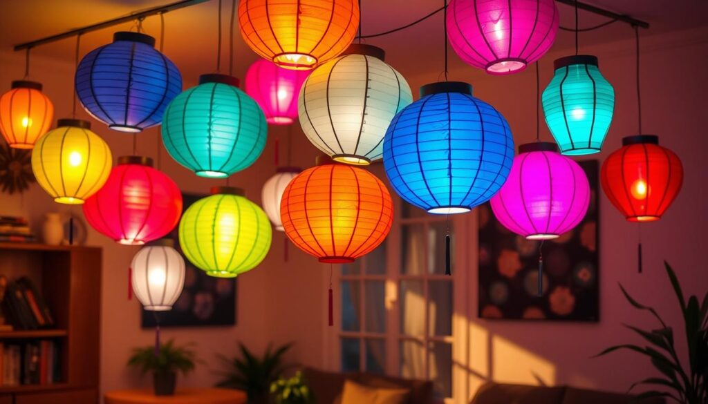 Colorful paper lanterns for home lighting