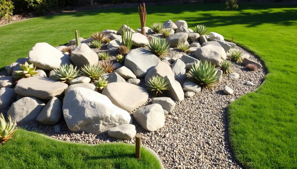 DIY rock garden enhancing outdoor curb appeal