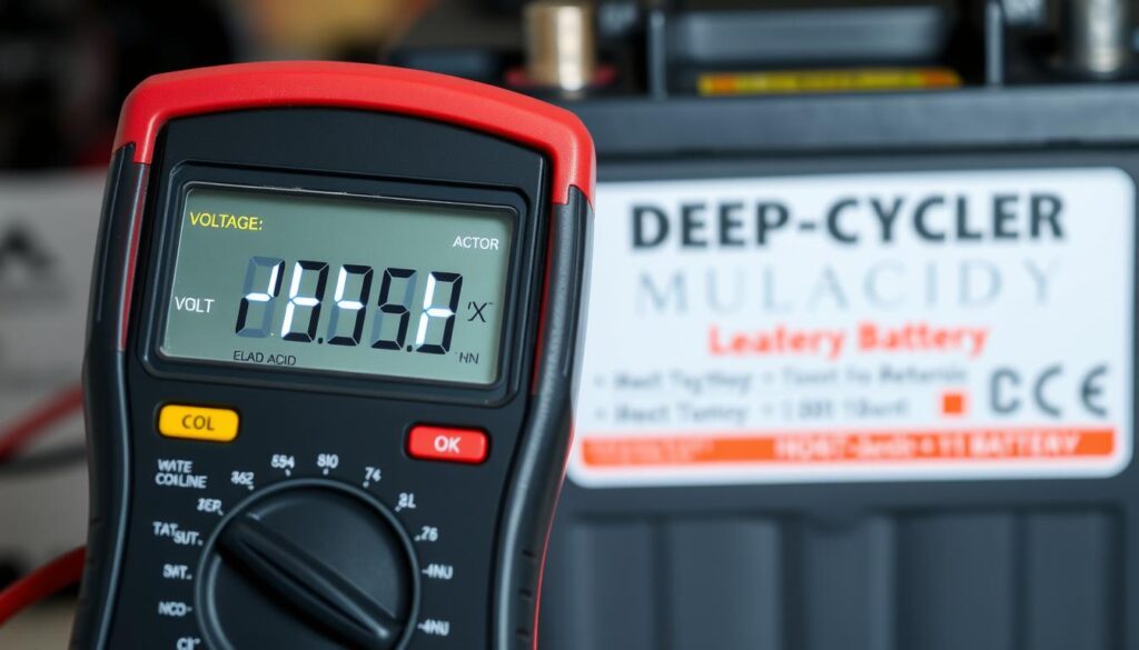 Multimeter measuring battery voltage