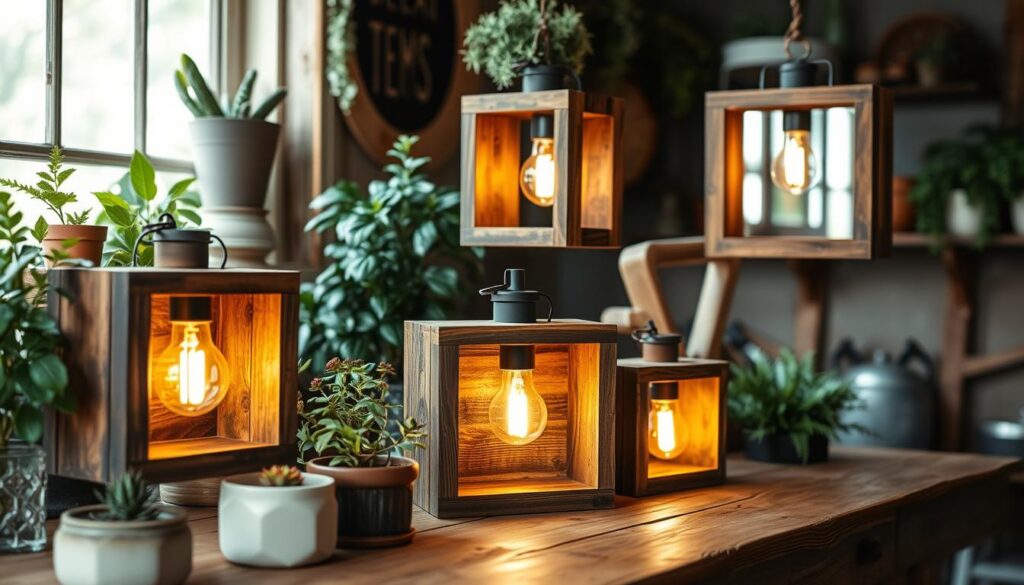 Rustic Wooden Box Lights